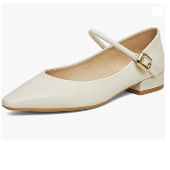 miss left Ivory Pointed Toe Mary Jane Ankle Strappy Low Chunky Heeled Comfy Shoe - Picture 1 of 8